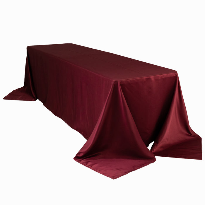 Burgundy Seamless Lamour Satin Rectangle Tablecloth - 90x156inch for 8 Foot Table