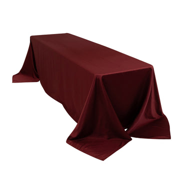 90"x156" Burgundy Seamless Lamour Satin Rectangle Tablecloth for 8 Foot Table With Floor-Length Drop