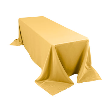 90"x156" Champagne Seamless Lamour Satin Rectangle Tablecloth for 8 Foot Table With Floor-Length Drop