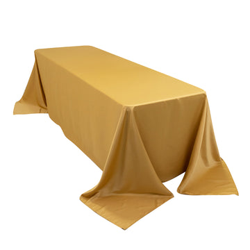 90"x156" Champagne Seamless Lamour Satin Rectangle Tablecloth for 8 Foot Table With Floor-Length Drop