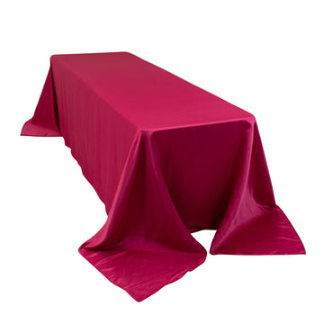 90"x156" Fuchsia Seamless Lamour Satin Rectangle Tablecloth for 8 Foot Table With Floor-Length Drop