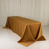 90x156inch Gold Seamless Lamour Satin Rectangle Tablecloth for 8 Foot Table