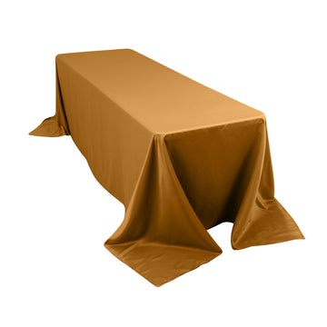 90"x156" Gold Seamless Lamour Satin Rectangle Tablecloth for 8 Foot Table With Floor-Length Drop