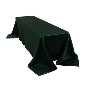 90"x156" Hunter Emerald Green Seamless Lamour Satin Rectangle Tablecloth for 8 Foot Table With Floor-Length Drop