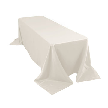 90"x156" Ivory Seamless Lamour Satin Rectangle Tablecloth for 8 Foot Table With Floor-Length Drop