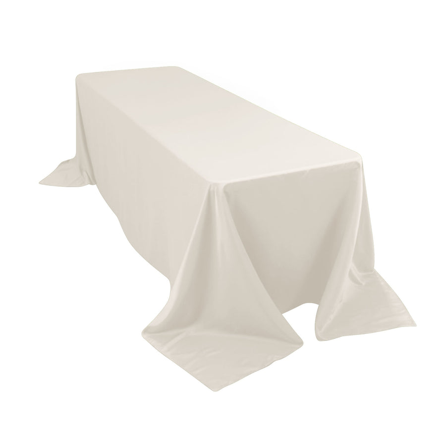 90x156inch Ivory Seamless Lamour Satin Rectangle Tablecloth for 8 Foot Table