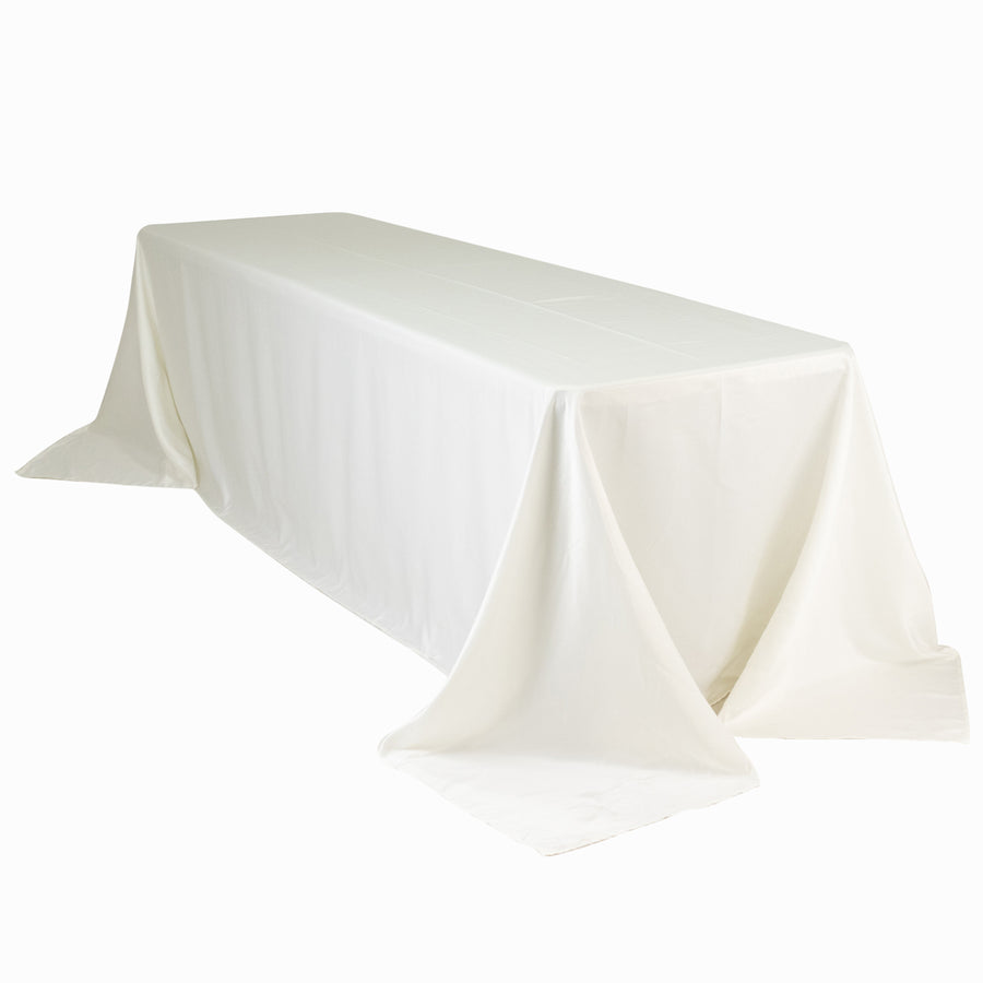 90x156inch Ivory Seamless Lamour Satin Rectangle Tablecloth for 8 Foot Table