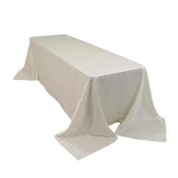 90"x156" Ivory Seamless Lamour Satin Rectangle Tablecloth for 8 Foot Table With Floor-Length Drop