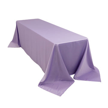 90"x156" Lavender Lilac Seamless Lamour Satin Rectangle Tablecloth for 8 Foot Table With Floor-Length Drop