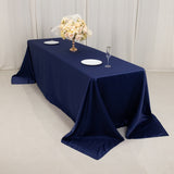 90x156inch Navy Blue Seamless Lamour Satin Rectangle Tablecloth for 8 Foot Table