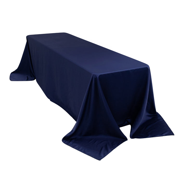 90x156inch Navy Blue Seamless Lamour Satin Rectangle Tablecloth for 8 Foot Table