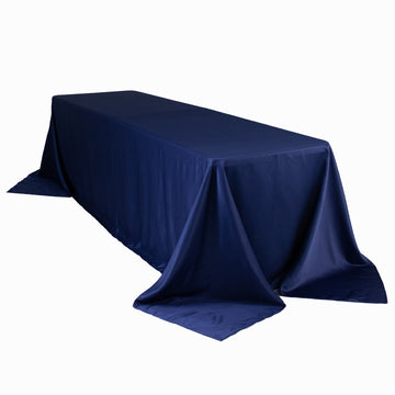 Lamour Satin 90"x156" Rectangle Tablecloth Navy Blue - Luxurious, Soft Seamless Table Cover