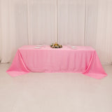 90x156inch Pink Seamless Lamour Satin Rectangle Tablecloth for 8 Foot Table