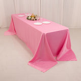 90x156inch Pink Seamless Lamour Satin Rectangle Tablecloth for 8 Foot Table