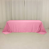 90x156inch Pink Seamless Lamour Satin Rectangle Tablecloth for 8 Foot Table