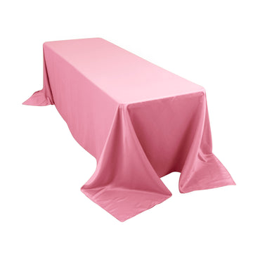 90"x156" Pink Seamless Lamour Satin Rectangle Tablecloth for 8 Foot Table With Floor-Length Drop