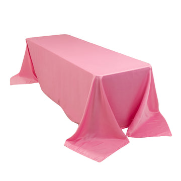 90"x156" Pink Seamless Lamour Satin Rectangle Tablecloth for 8 Foot Table With Floor-Length Drop