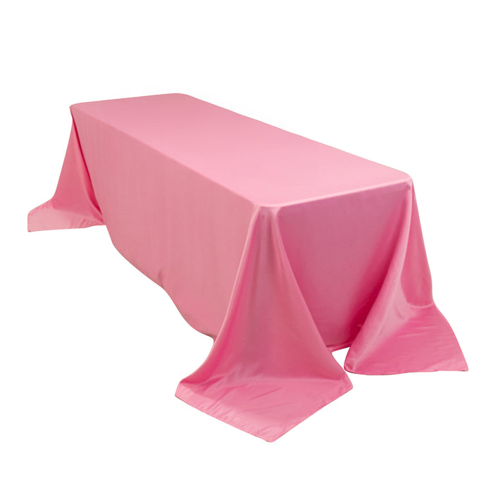 90x156inch Pink Seamless Lamour Satin Rectangle Tablecloth for 8 Foot Table