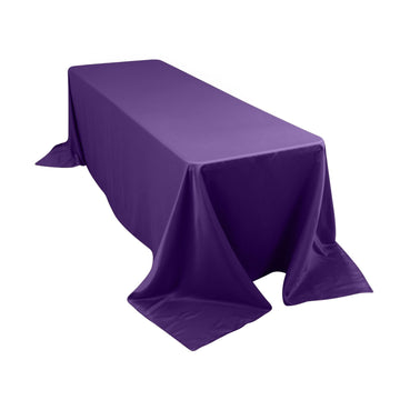 90"x156" Purple Seamless Lamour Satin Rectangle Tablecloth for 8 Foot Table With Floor-Length Drop