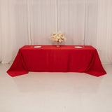 90x156inch Red Seamless Lamour Satin Rectangle Tablecloth for 8 Foot Table