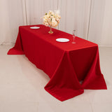 90x156inch Red Seamless Lamour Satin Rectangle Tablecloth for 8 Foot Table