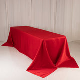 90x156inch Red Seamless Lamour Satin Rectangle Tablecloth for 8 Foot Table