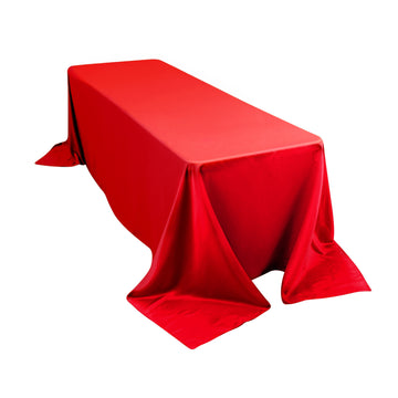 90"x156" Red Seamless Lamour Satin Rectangle Tablecloth for 8 Foot Table With Floor-Length Drop