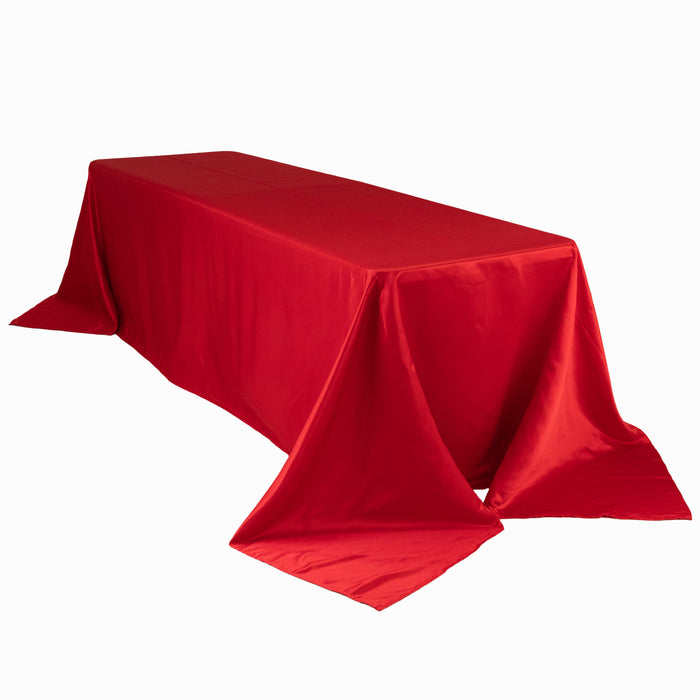 90x156inch Red Seamless Lamour Satin Rectangle Tablecloth for 8 Foot Table