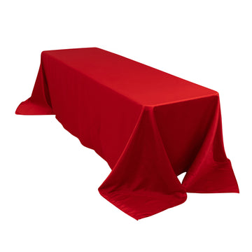 90"x156" Red Seamless Lamour Satin Rectangle Tablecloth for 8 Foot Table With Floor-Length Drop