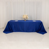 90x156inch Royal Blue Seamless Lamour Satin Rectangle Tablecloth for 8 Foot Table