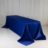 90x156inch Royal Blue Seamless Lamour Satin Rectangle Tablecloth for 8 Foot Table