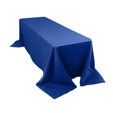 90"x156" Royal Blue Seamless Lamour Satin Rectangle Tablecloth for 8 Foot Table With Floor-Length Drop