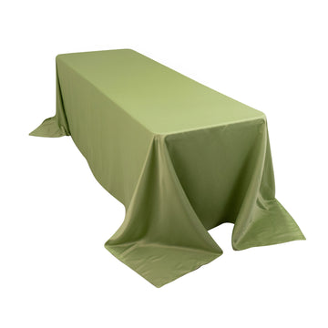 90"x156" Sage Green Seamless Lamour Satin Rectangle Tablecloth for 8 Foot Table With Floor-Length Drop