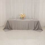 90x156inch Silver Seamless Lamour Satin Rectangle Tablecloth for 8 Foot Table