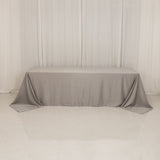 90x156inch Silver Seamless Lamour Satin Rectangle Tablecloth for 8 Foot Table