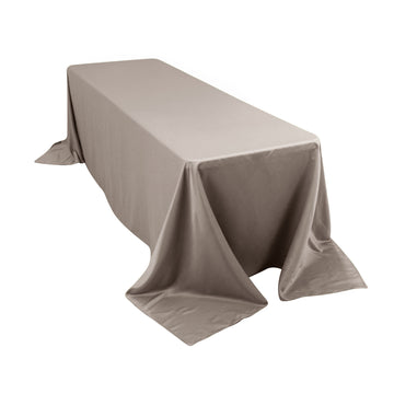 90"x156" Silver Seamless Lamour Satin Rectangle Tablecloth for 8 Foot Table With Floor-Length Drop