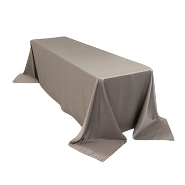 90"x156" Silver Seamless Lamour Satin Rectangle Tablecloth for 8 Foot Table With Floor-Length Drop