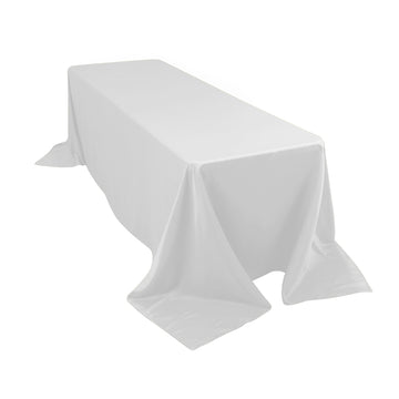 90"x156" White Seamless Lamour Satin Rectangle Tablecloth for 8 Foot Table With Floor-Length Drop