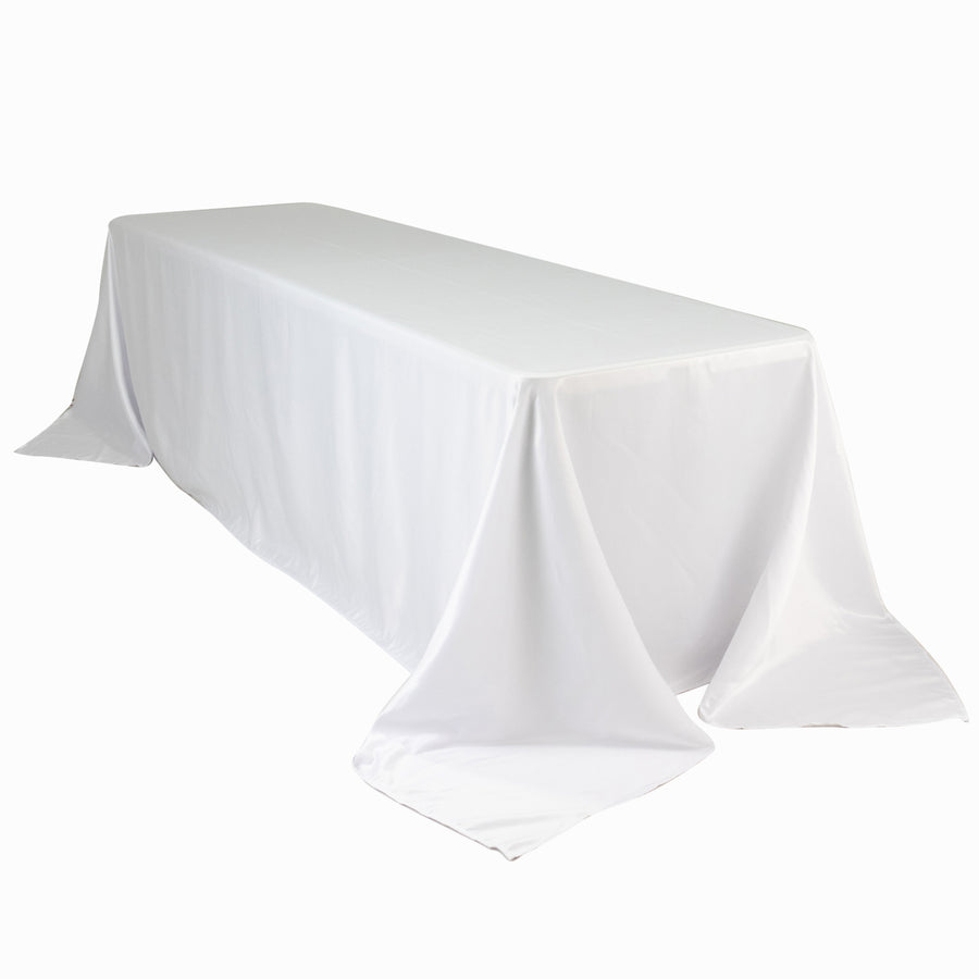 90x156inch White Seamless Lamour Satin Rectangle Tablecloth for 8 Foot Table