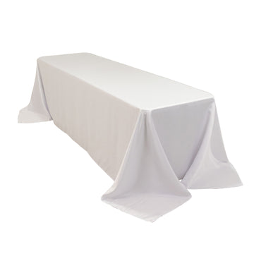 90"x156" White Seamless Lamour Satin Rectangle Tablecloth for 8 Foot Table With Floor-Length Drop