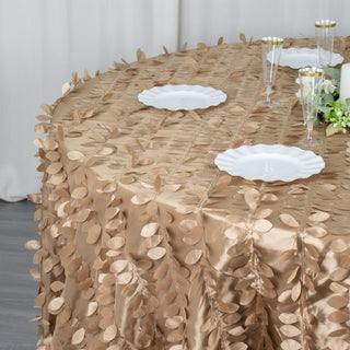 Taupe 3D Leaf Petal Taffeta Tablecloth for Elegant Event Decor