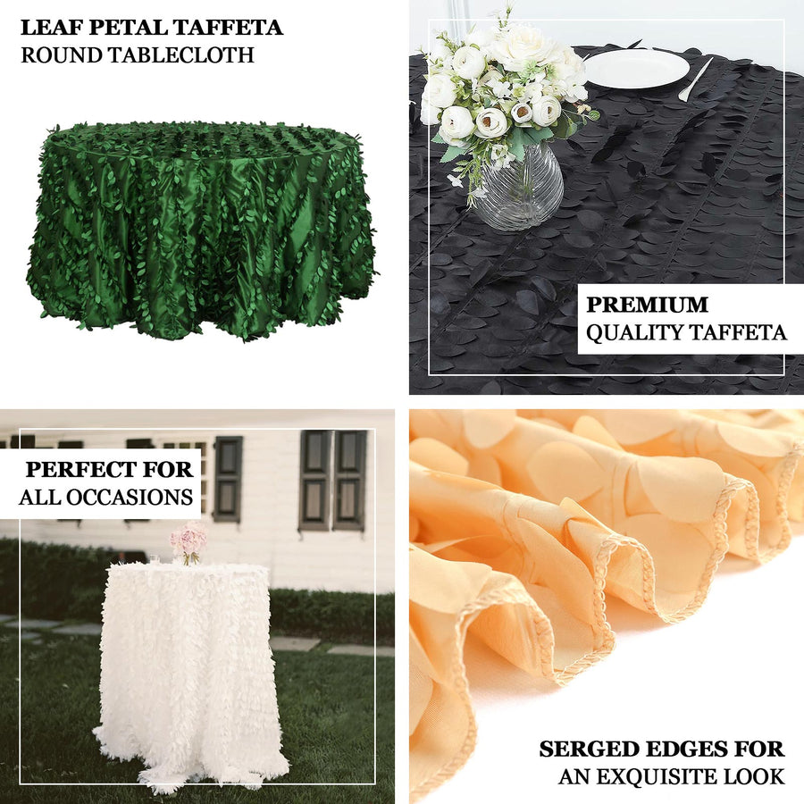 120inch Taupe 3D Leaf Petal Taffeta Fabric Seamless Round Tablecloth