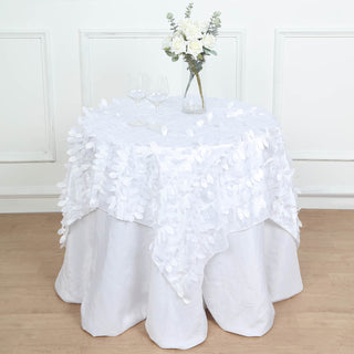 A Timeless Addition to Your Table Decor: 54" White 3D Leaf Petal Taffeta Fabric Seamless Square Table Overlay