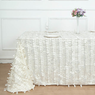 Elevate Your Tablescapes with the Ivory Leaf Petal Taffeta Tablecloth