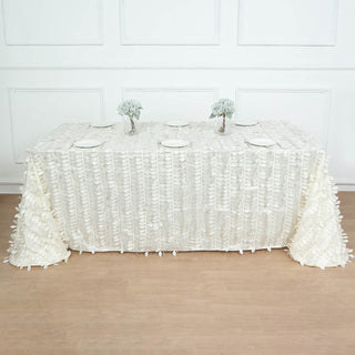 Ivory Leaf Petal Taffeta Tablecloth for Elegant Event Decor