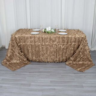 Elegant Taupe 3D Leaf Petal Taffeta Fabric Tablecloth