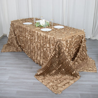Taupe 3D Leaf Petal Taffeta Fabric Seamless Rectangle Tablecloth