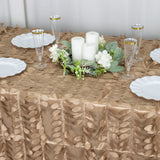 90x132inch Taupe 3D Leaf Petal Taffeta Fabric Seamless Rectangle Tablecloth