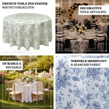 French toile polyester round tablecloth with decorative detailing