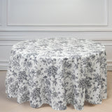 Polyester 120inch Round Tablecloth White - Black French Toile Pattern for Chic Weddings